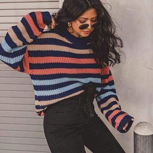 Women’s Stripe Color Block Short Sweater